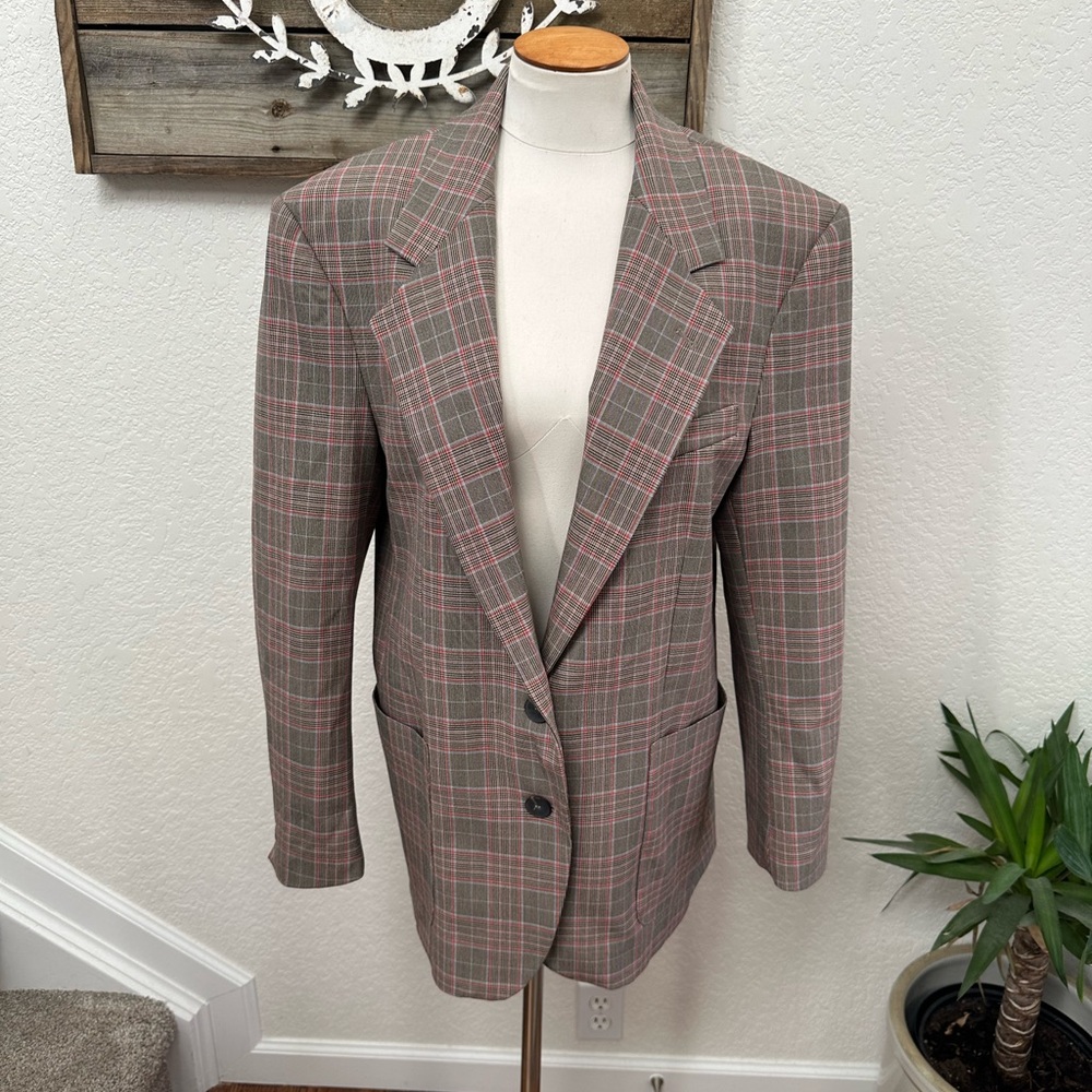 BLOGGERS FAV ZARA TAUPE BROWN OVERSIZED PLAID BLAZER size M 2010/804